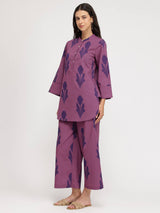 Cotton Geometric Print Co-ord Set - Purple