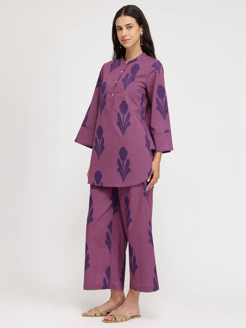 Cotton Geometric Print Co-ord Set - Purple