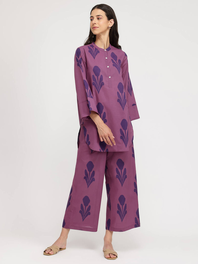 Cotton Geometric Print Co-ord Set - Purple