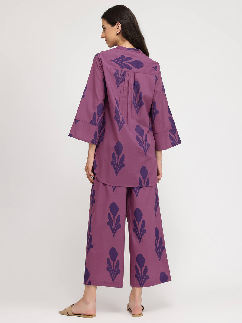 Cotton Geometric Print Co-ord Set - Purple