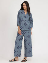 Cotton Floral Motif Co-ord Set - Blue