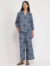 Cotton Floral Motif Co-ord Set - Blue