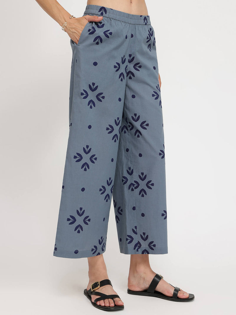 Cotton Floral Motif Co-ord Set - Blue