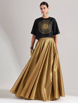 Silk Tissue Statement Print Skirt Set - Black & Gold