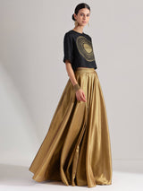 Silk Tissue Statement Print Skirt Set - Black & Gold