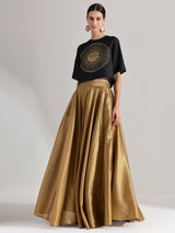 Silk Tissue Statement Print Skirt Set - Black & Gold