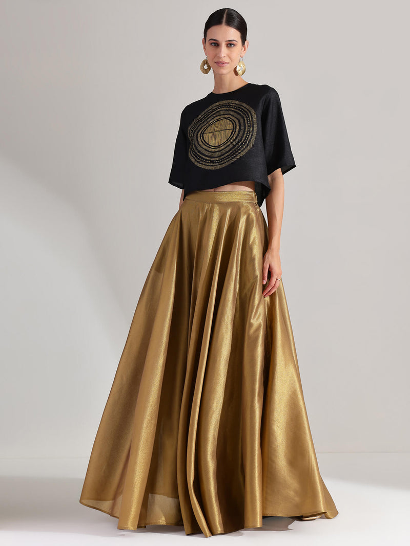 Silk Tissue Statement Print Skirt Set - Black & Gold