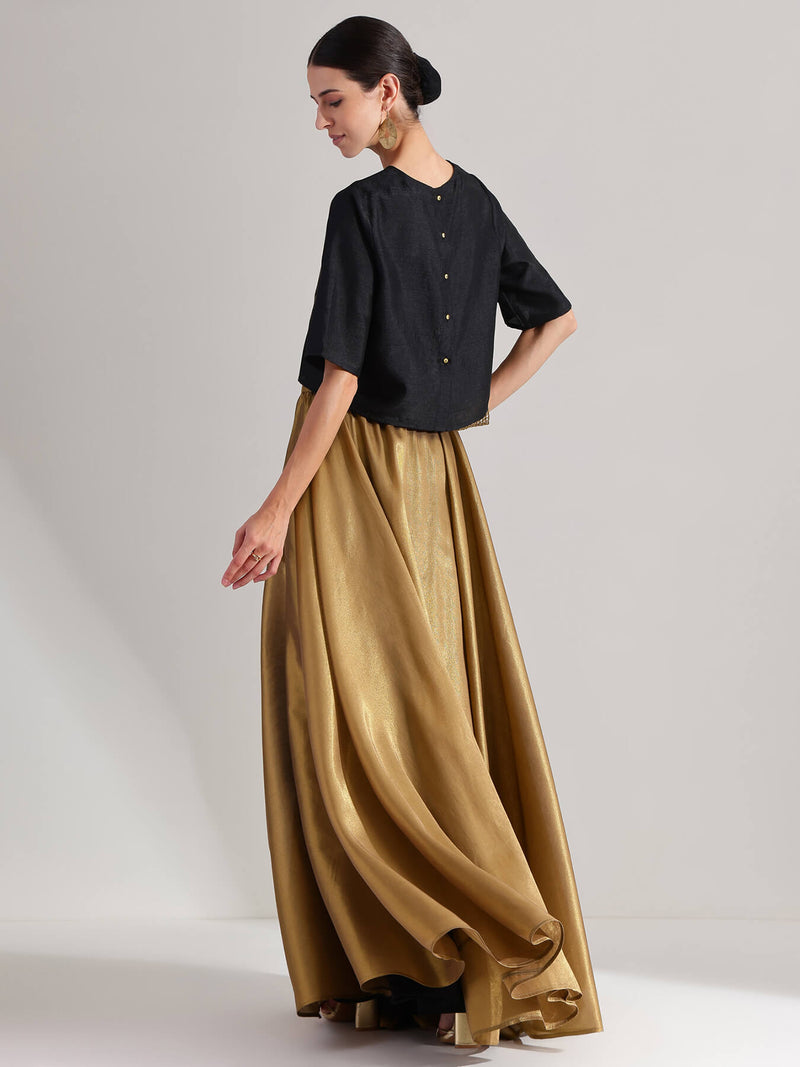 Silk Tissue Statement Print Skirt Set - Black & Gold