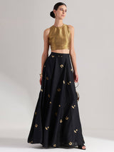 Gold Tissue Solid A-Line Skirt Set - Black & Gold