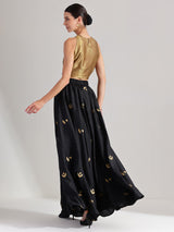 Gold Tissue Solid A-Line Skirt Set - Black & Gold
