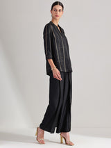 Silk Blend Geometric Print Co-ord Set - Black & Gold