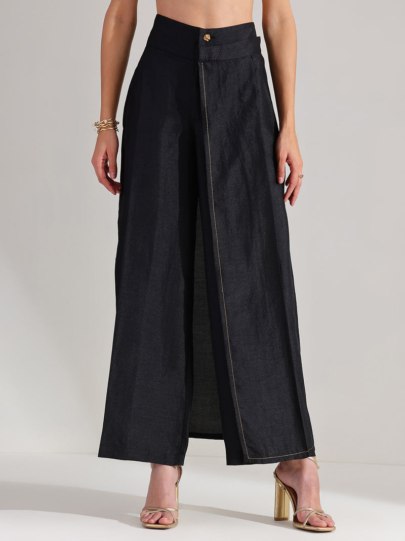 Silk Blend Geometric Print Co-ord Set - Black & Gold