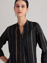 Silk Blend Geometric Print Co-ord Set - Black & Gold