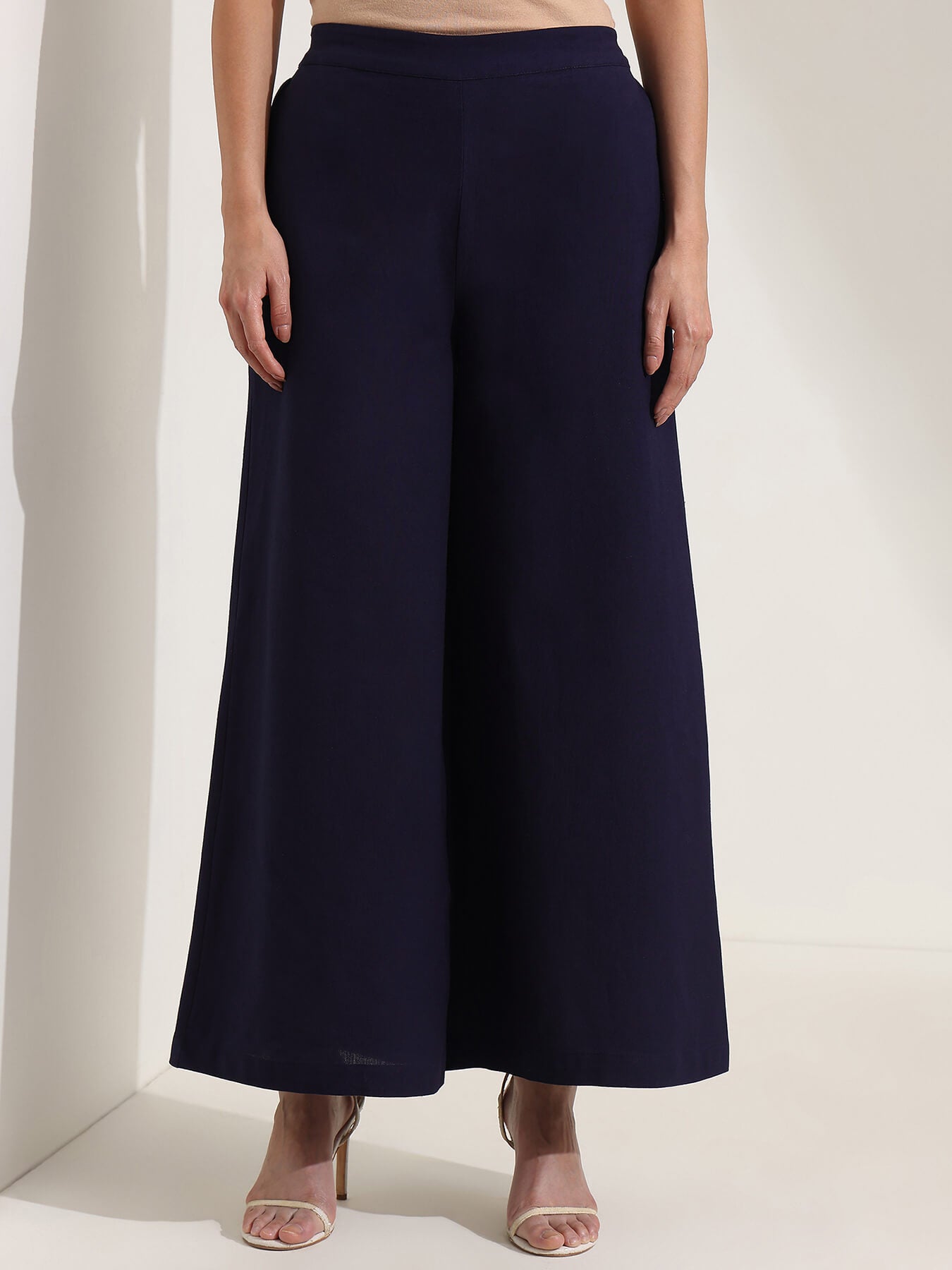 Linen Blend Solid Co-ord Set - Navy Blue