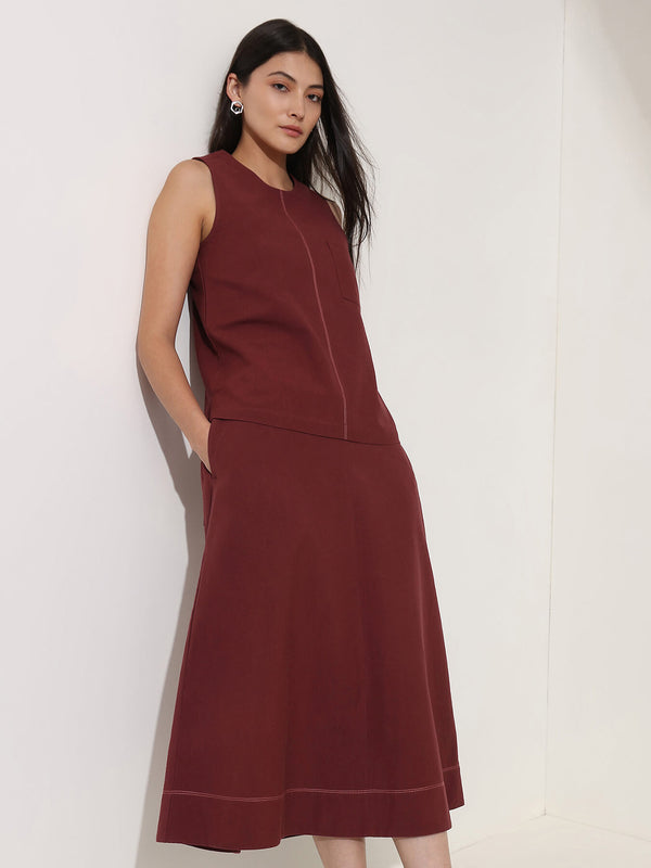 Linen Blend Solid Co-ord Set - Maroon