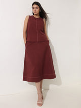 Linen Blend Solid Co-ord Set - Maroon