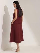 Linen Blend Solid Co-ord Set - Maroon