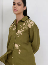 Cotton Floral Co-ord Set - Olive