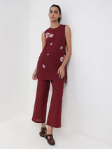 Cotton Floral Co-ord Set - Maroon