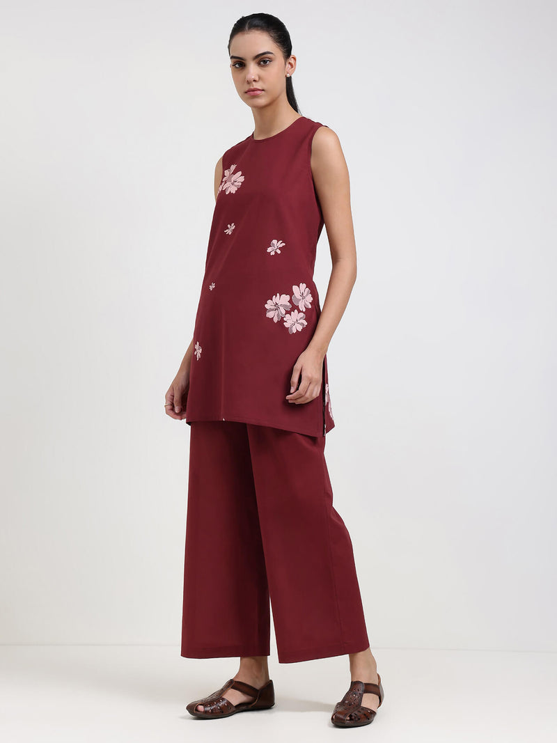 Cotton Floral Co-ord Set - Maroon