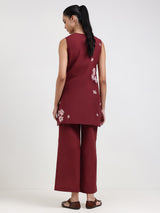 Cotton Floral Co-ord Set - Maroon