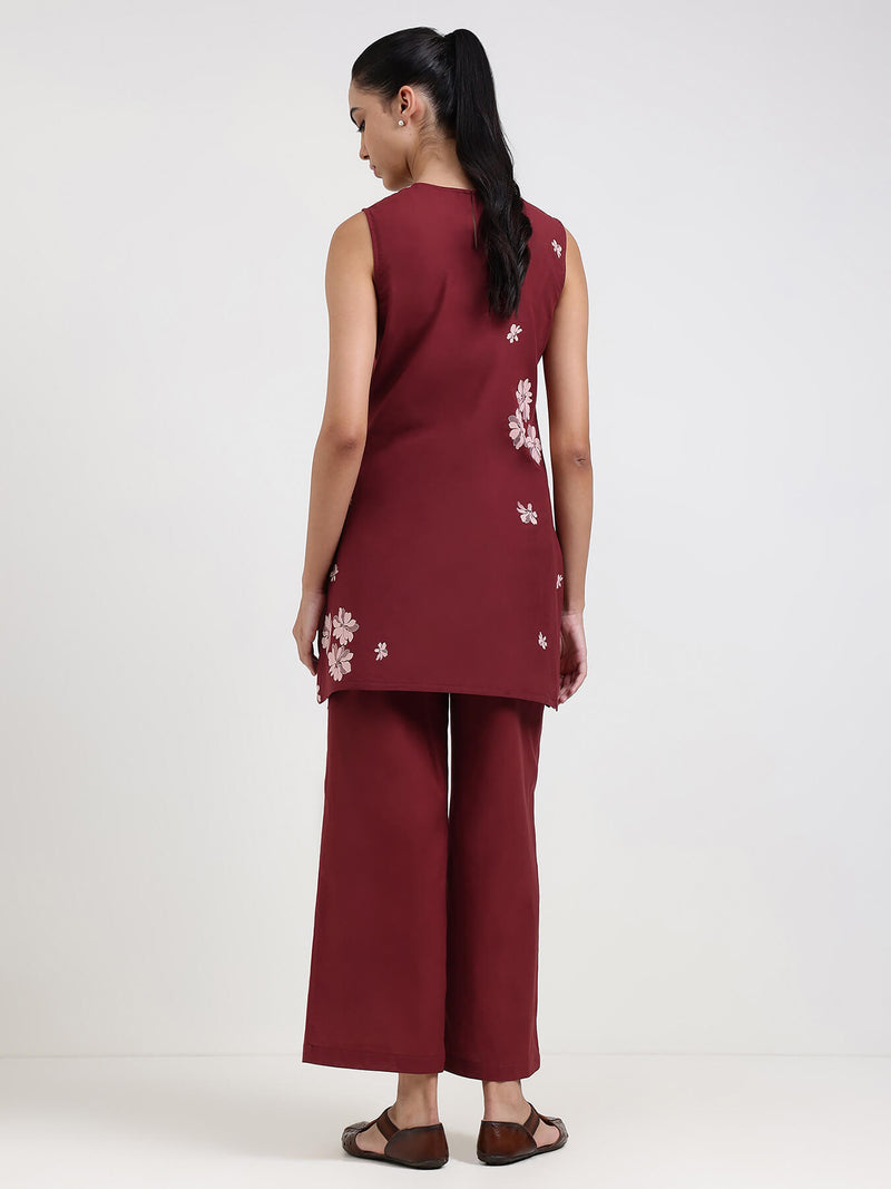 Cotton Floral Co-ord Set - Maroon