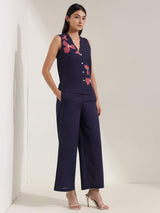 Cotton Floral Co-ord Set - Navy Blue