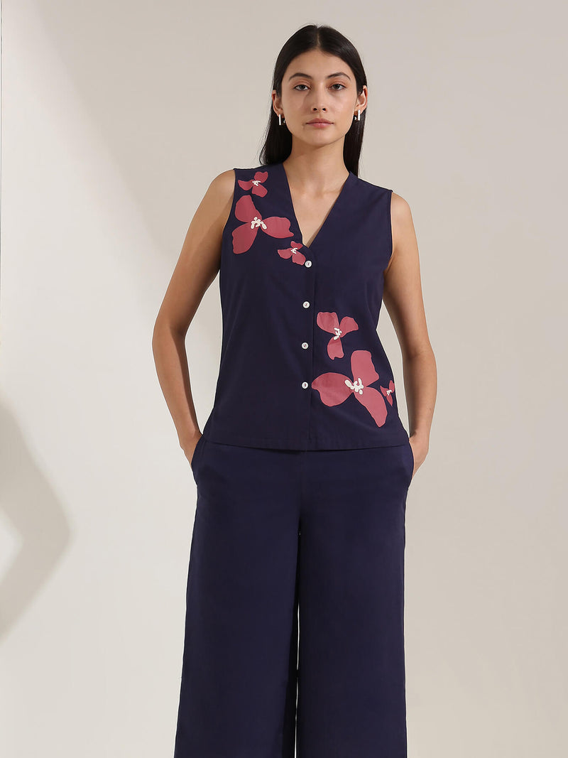 Cotton Floral Co-ord Set - Navy Blue