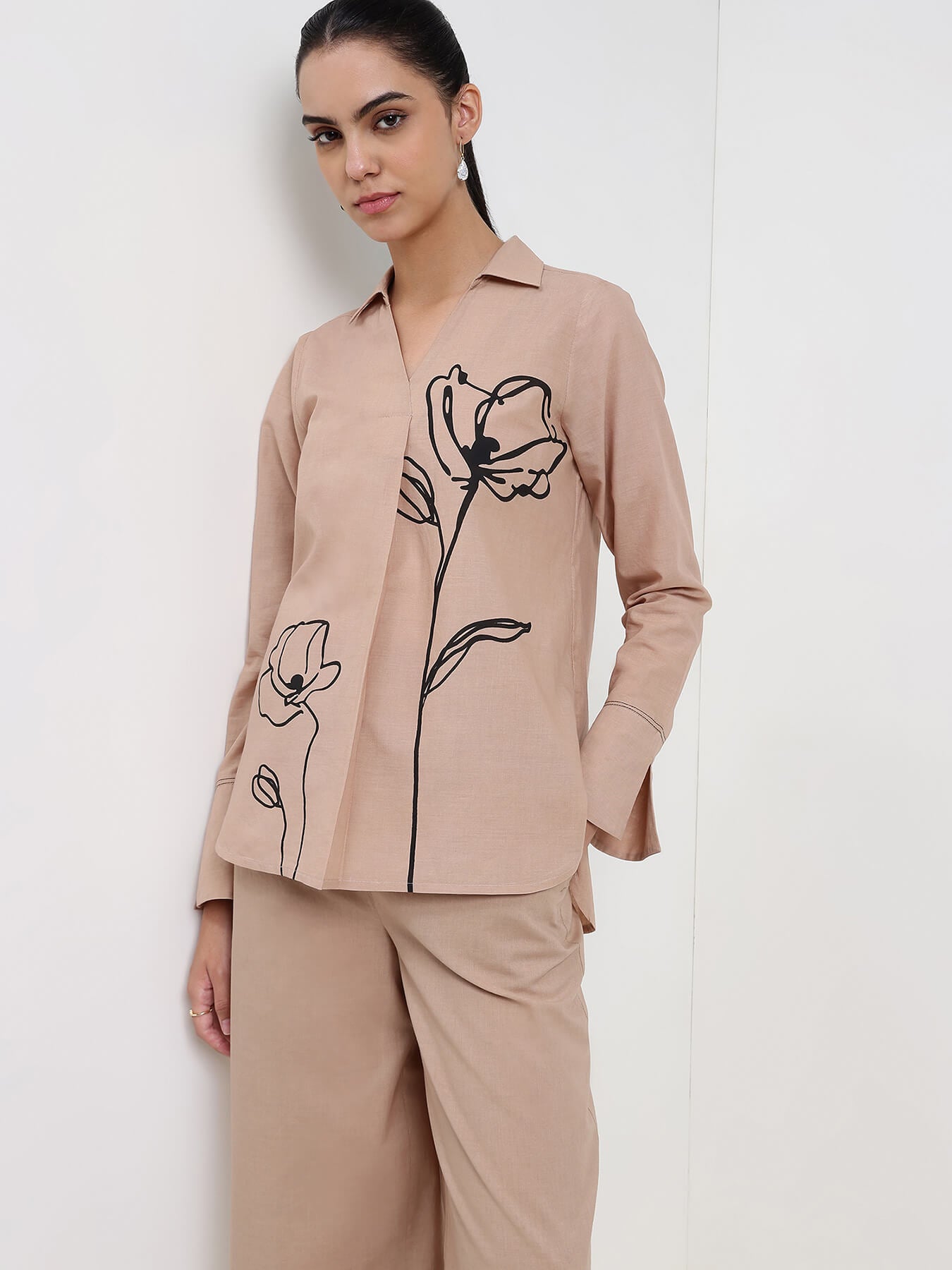 Cotton Floral Co-ord Set - Beige