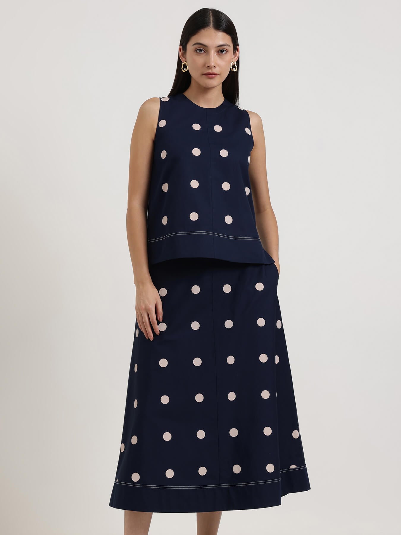 Cotton Polka Co-Ord Set - Navy Blue