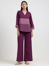 Cotton Striped Co-ord Set - Purple