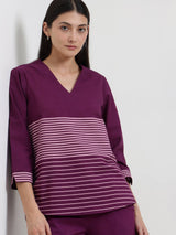 Cotton Striped Co-ord Set - Purple