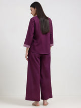 Cotton Striped Co-ord Set - Purple