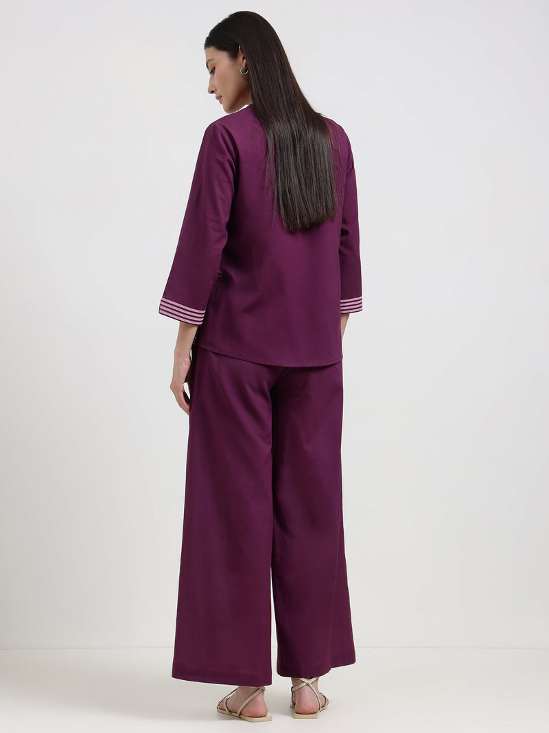 Cotton Striped Co-ord Set - Purple