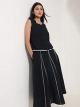 Linen Blend Colourblock Co-ord Set - Black