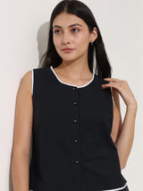 Linen Blend Colourblock Co-ord Set - Black