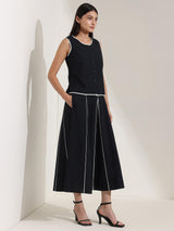 Linen Blend Colourblock Co-ord Set - Black