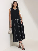 Linen Blend Colourblock Co-ord Set - Black