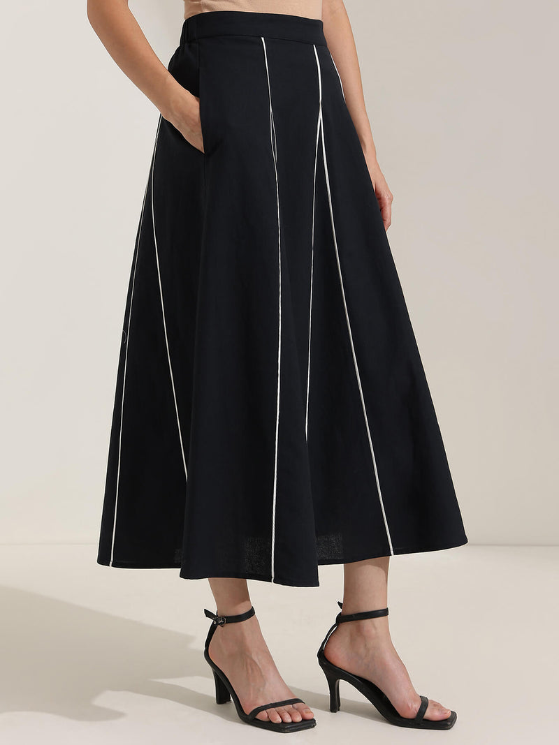Linen Blend Colourblock Co-ord Set - Black