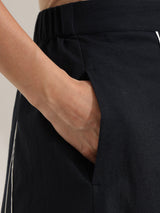 Linen Blend Colourblock Co-ord Set - Black