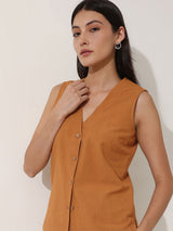 Linen Blend Solid Co-ord Set - Mustard