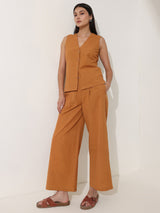 Linen Blend Solid Co-ord Set - Mustard