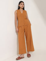 Linen Blend Solid Co-ord Set - Mustard