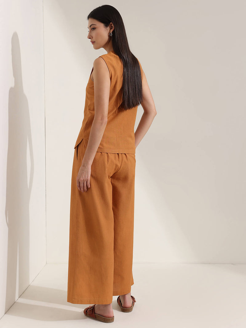 Linen Blend Solid Co-ord Set - Mustard