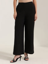 Linen Blend Solid Co-ord Set - Black