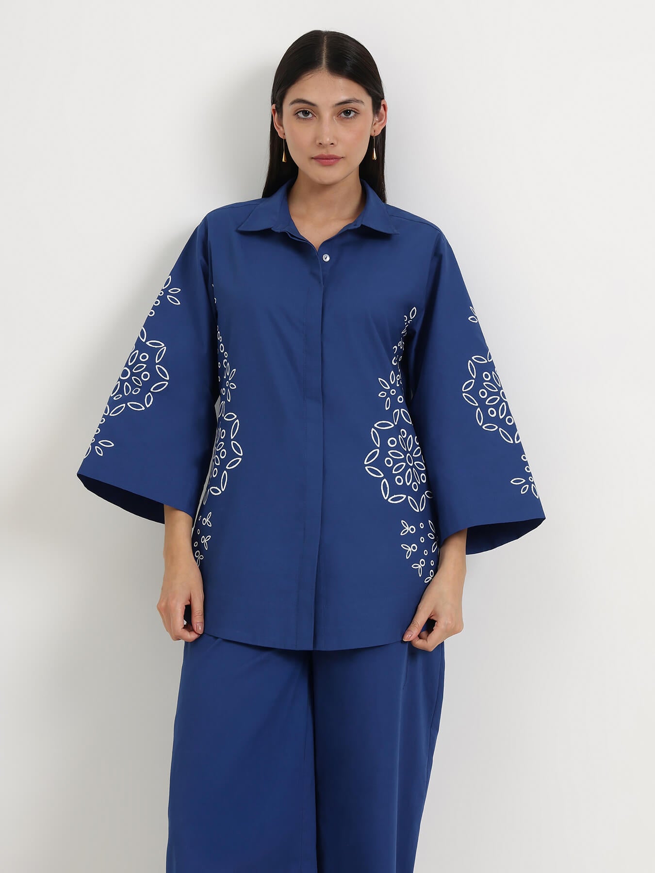 Cotton Floral Shirt Style Co-Ord Set - Blue