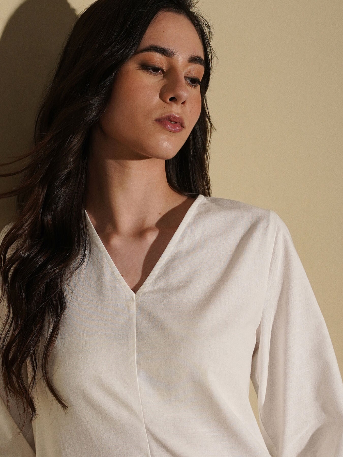 Linen Blend Solid Co-Ord Set - White