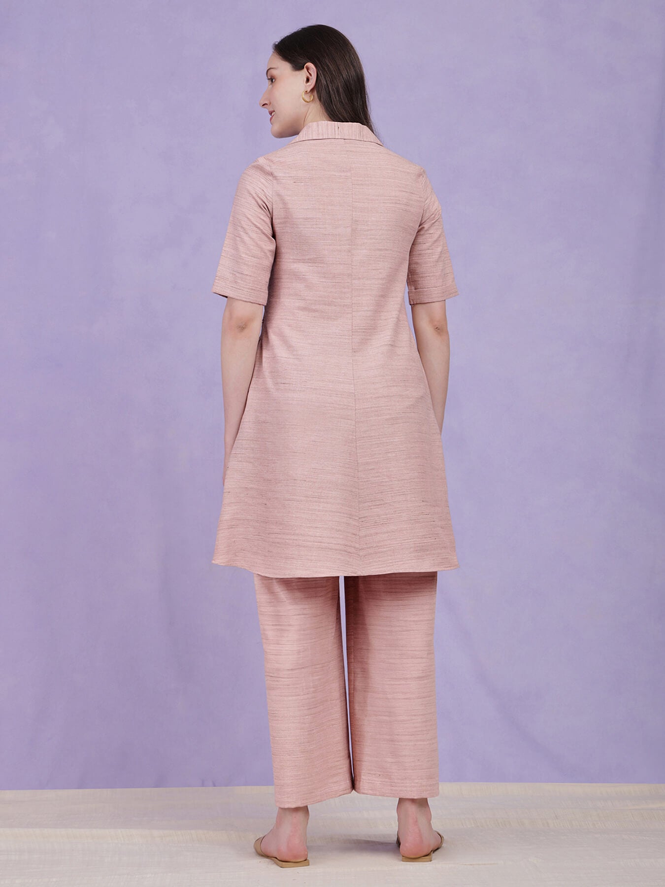Cotton Solid A-Line Co-ord Set - Pink