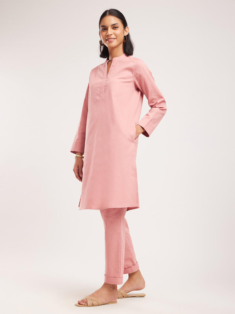 Cotton Solid Co-ord Set - Pink