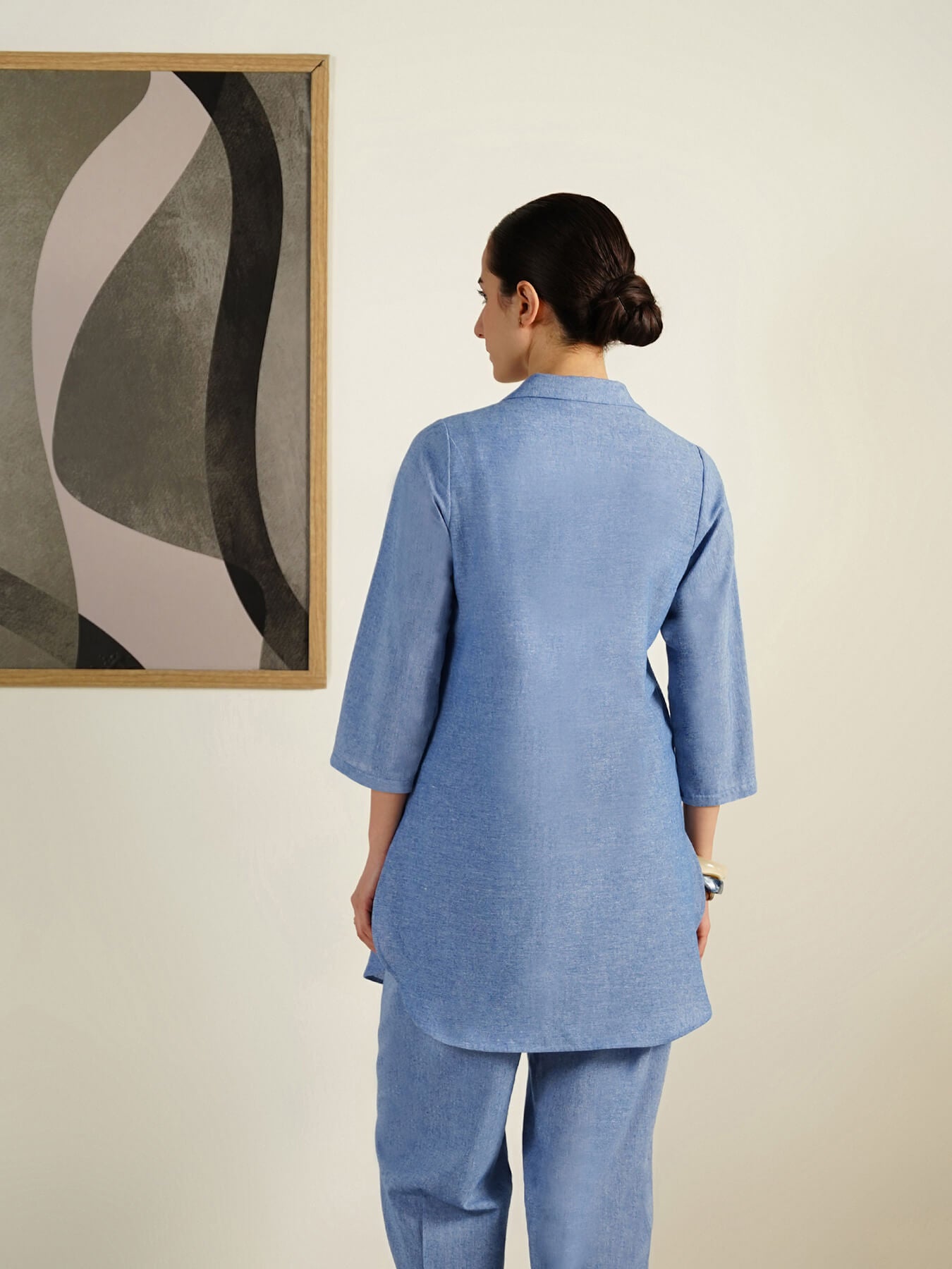 Cotton Geometric Placement Print Co-Ord Set - Blue